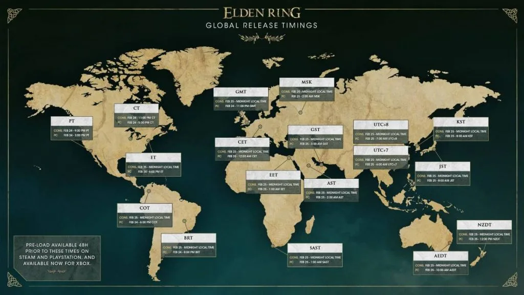 Globalne czasy wydania Elden Ring