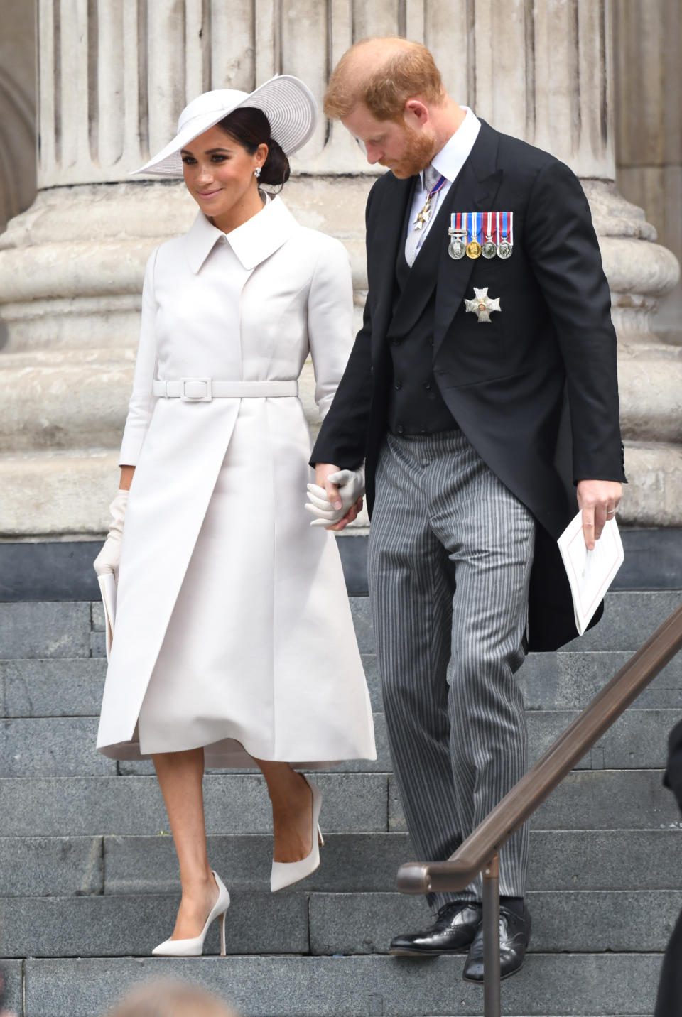 Meghan, księżna Sussex i książę Harry, książę Sussex, uczestniczyli we Mszy Świętej Dziękczynienia z okazji Platynowego Jubileuszu Jej Królewskiej Mości w ramach obchodów Platynowego Jubileuszu w katedrze św. Pawła.  Źródło: Doug Peters/Impex