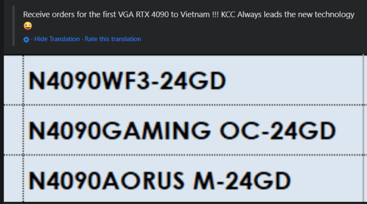 Niestandardowe modele Gigabyte GeForce RTX 4090 są wymienione przez wietnamskiego sprzedawcę.  (Kredyty obrazkowe: I_Leak_VN)