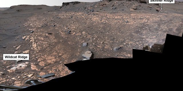 Łazik Perseverance NASA zebrał próbki skał do możliwego przyszłego powrotu na Ziemię z dwóch miejsc przedstawionych na obrazie Marsa w kraterze Jezero: "Grzbiet dzikiego kota" (na dole po lewej) i "Grzbiet Skinnera" (w prawym górnym rogu). 