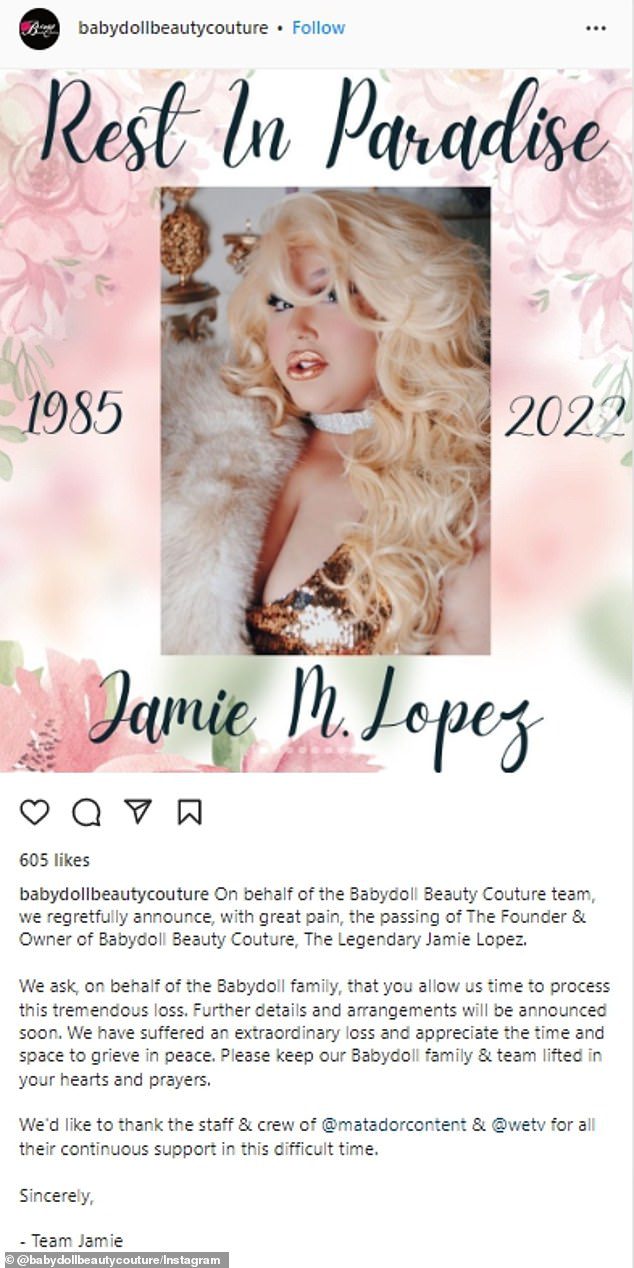 Salon opublikował oświadczenie ku pamięci Lopeza na swojej stronie na Instagramie w poniedziałek